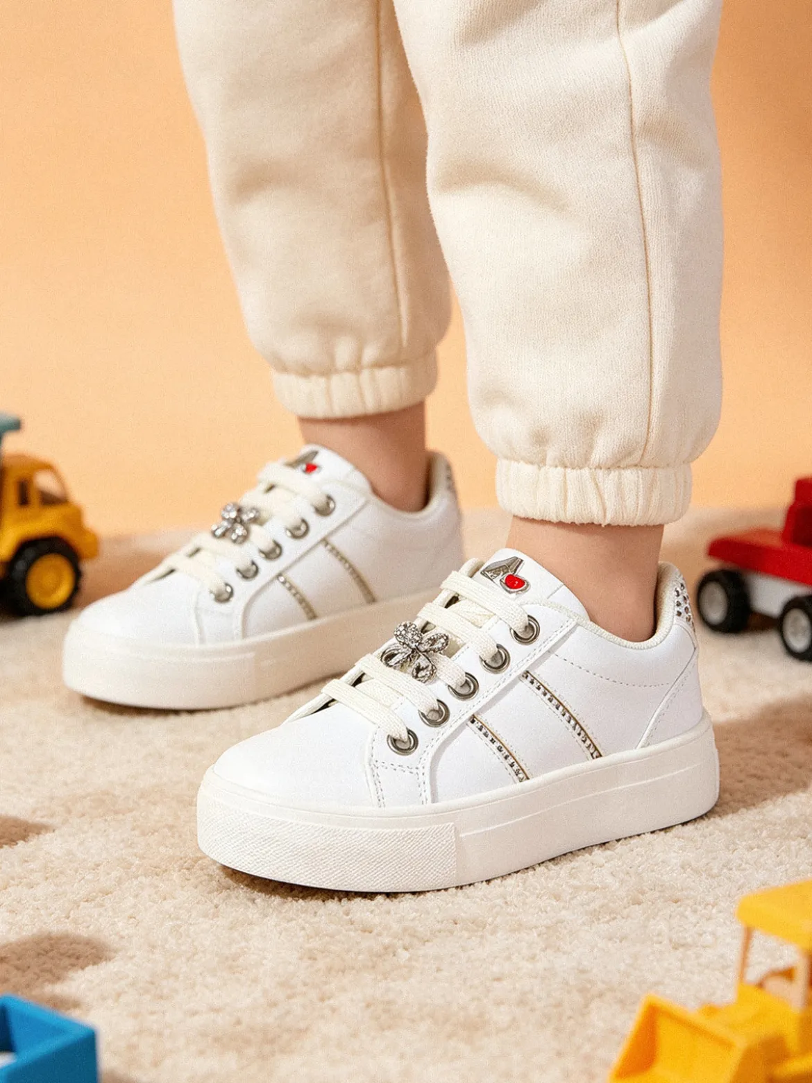 Asso Sneakers gioiello da ragazza con lacci e zip - bianco