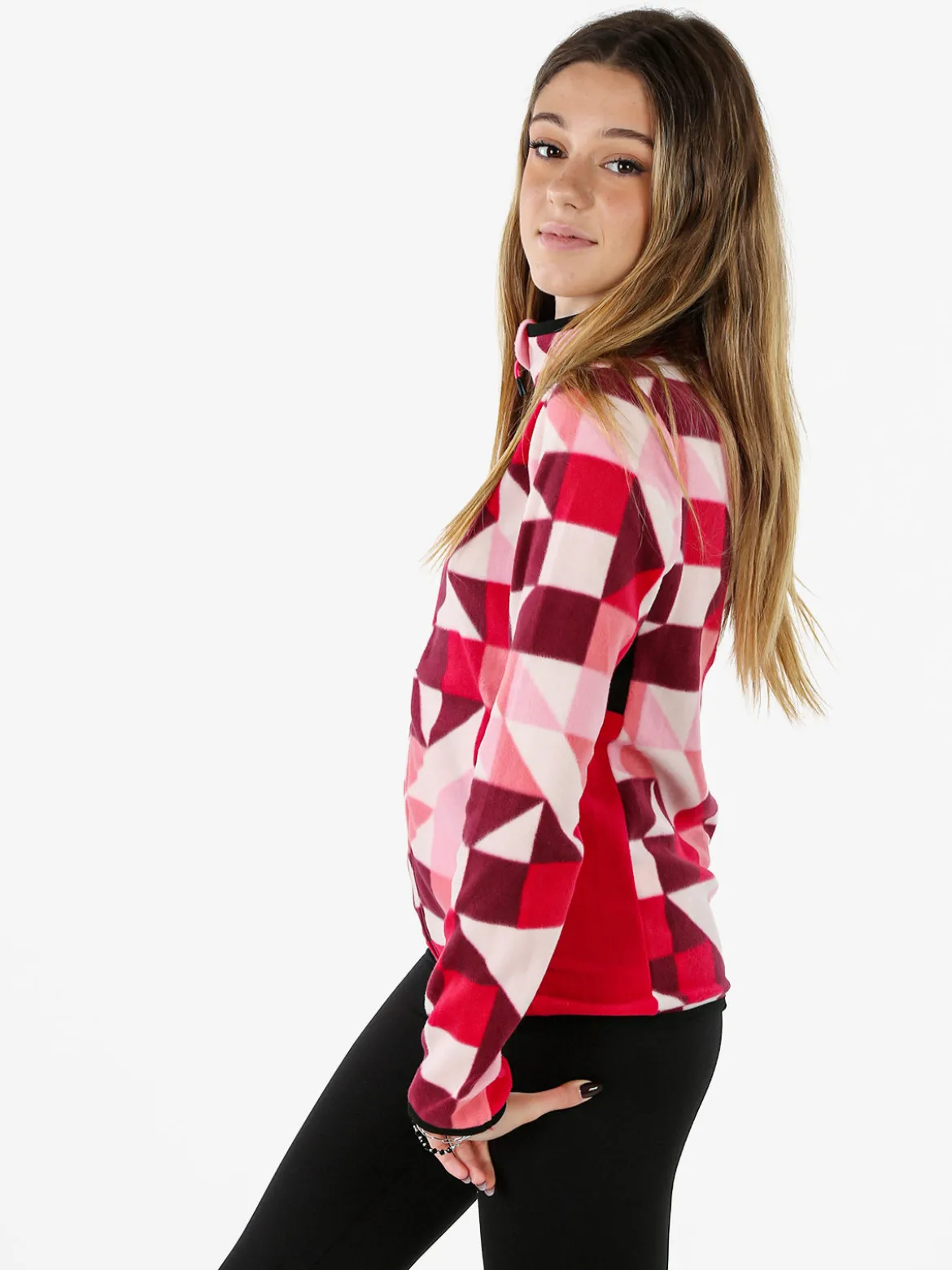 Athl Dpt Felpa donna colorata in micropile con zip intera - fragola