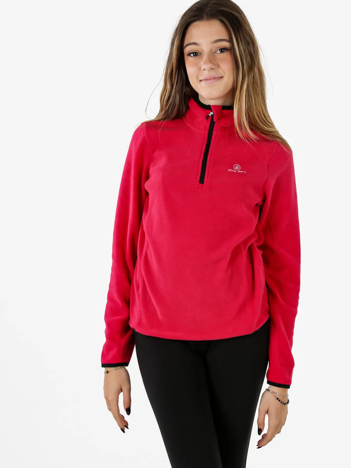 Athl Dpt Felpa donna mezza zip in micropile - fragola