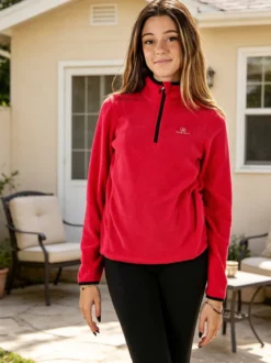 Athl Dpt Felpa donna mezza zip in micropile - fragola