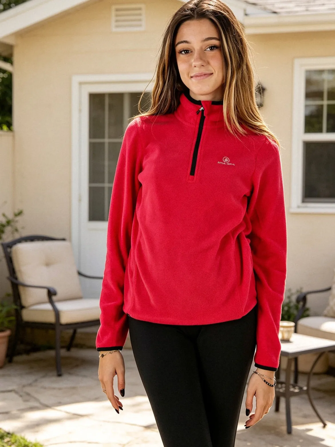 Athl Dpt Felpa donna mezza zip in micropile - fragola
