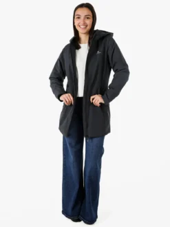 Athl Dpt Giubbotto lungo da donna impermeabile con cappuccio e zip - blu scuro