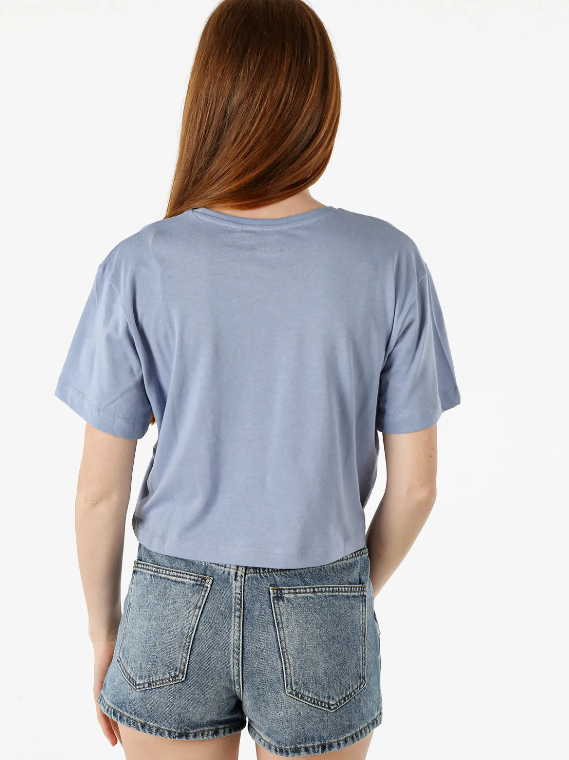 Athl Dpt T-shirt donna cropped in cotone con stampa - cielo