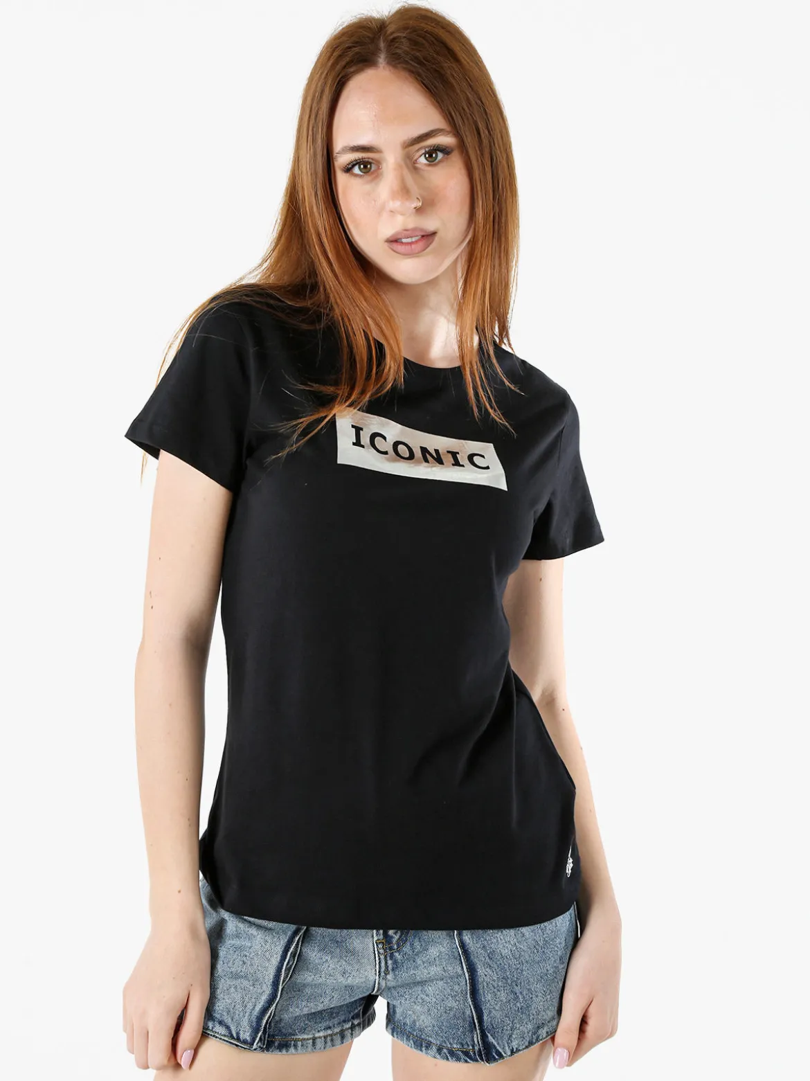 Athl Dpt T-shirt donna in cotone con stampa argento - nero