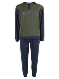 Australian Pigiama lungo da uomo in misto cotone interlock - militare