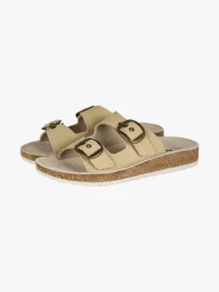 Axa Shoes Ciabatte donna con doppia fibbia e plantare in pelle - beige