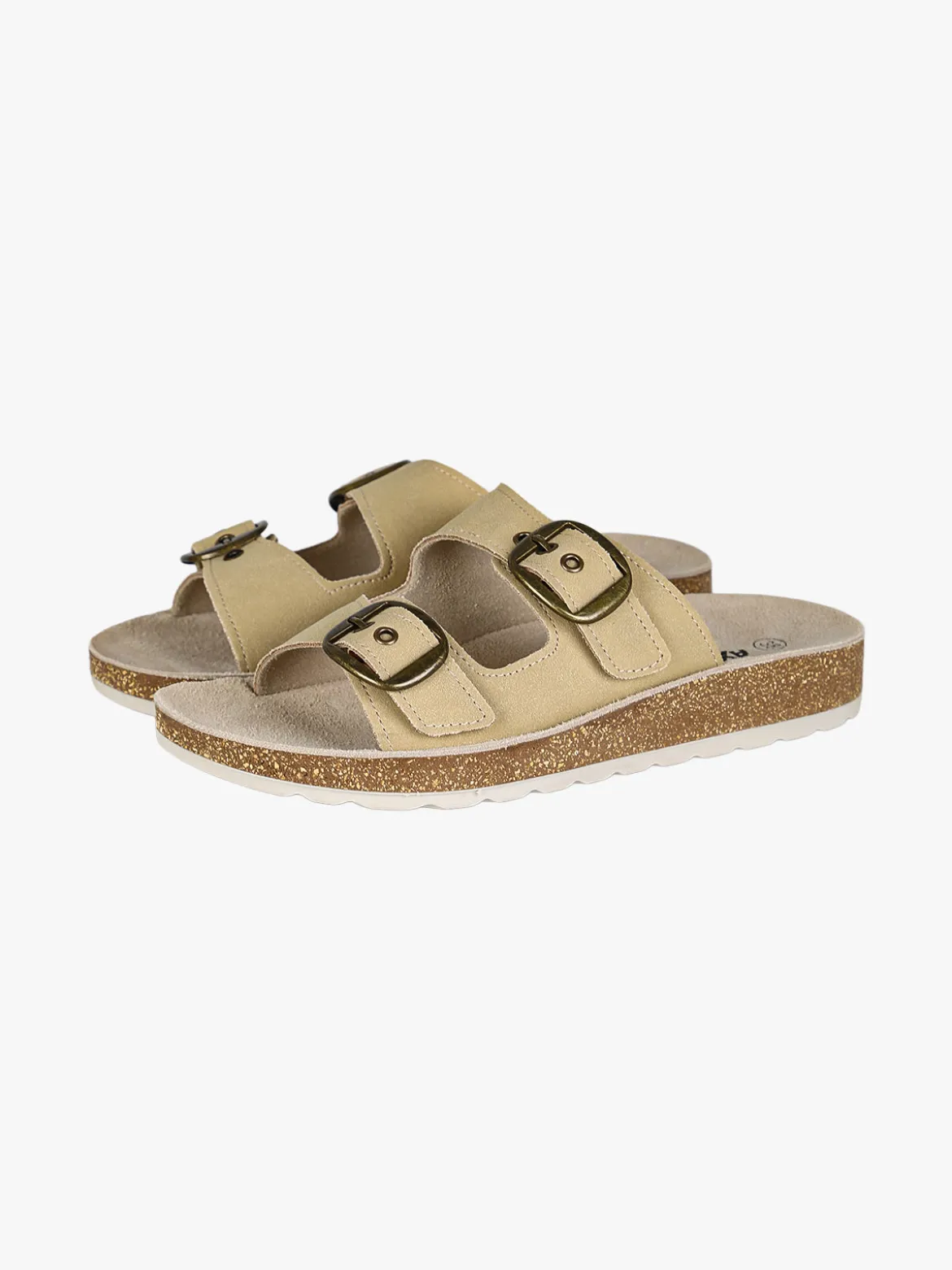 Axa Shoes Ciabatte donna con doppia fibbia e plantare in pelle - beige
