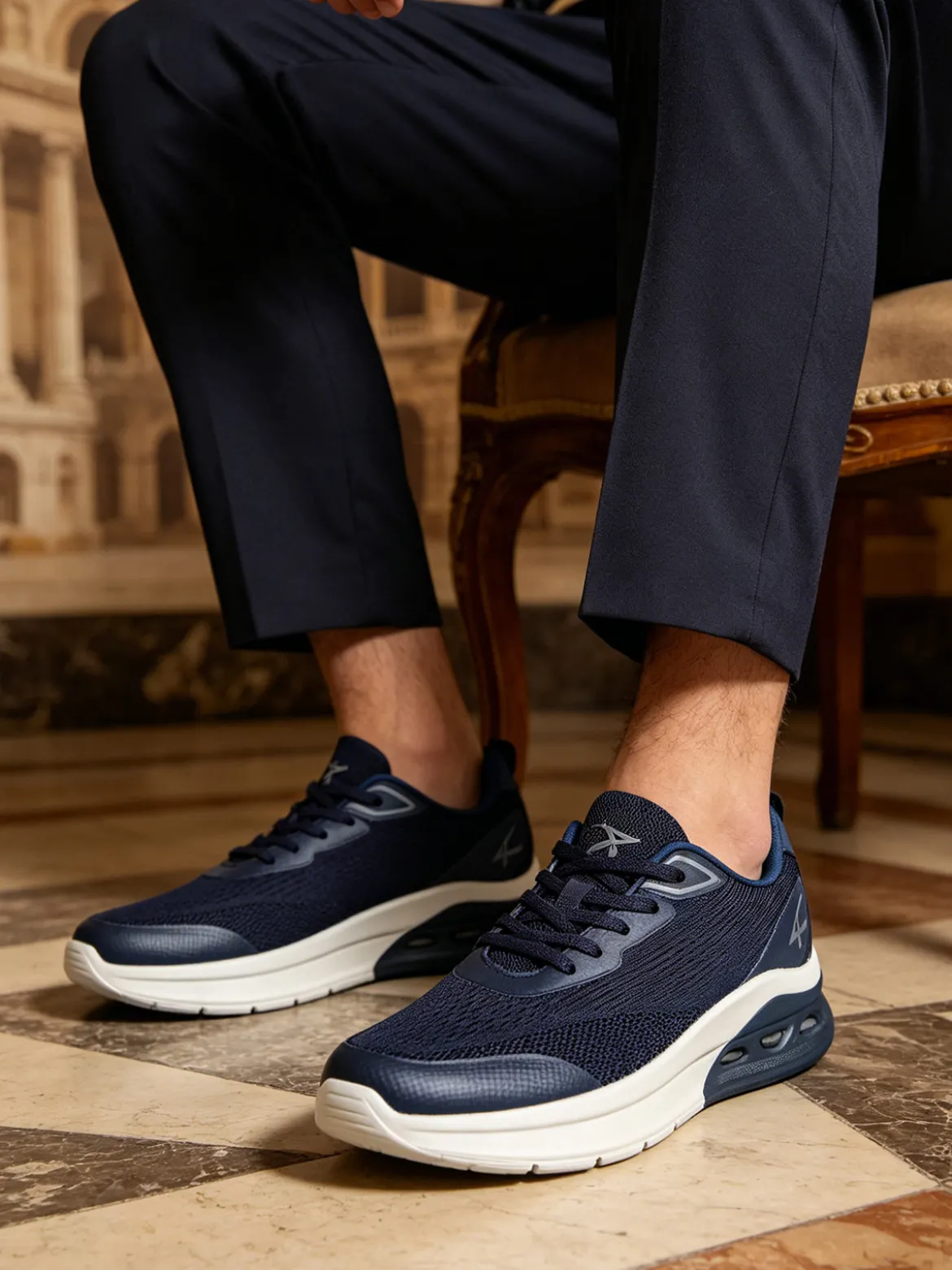 Axa Shoes Sneakers sportive da uomo in maglia - blu scuro