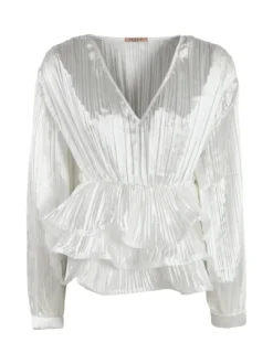 Azaka Blusa donna plissetata con balze sul finale