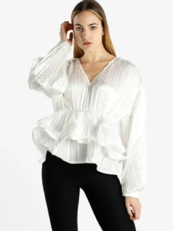 Azaka Blusa donna plissetata con balze sul finale