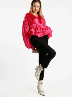 Azaka Blusa donna plissetata con balze sul finale