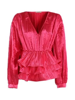 Azaka Blusa donna plissetata con balze sul finale