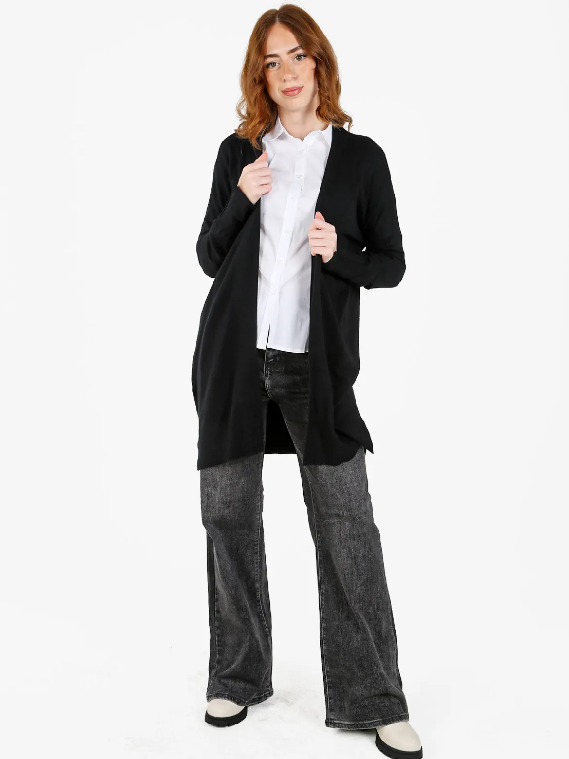 Baci & Abbracci Cardigan donna aperto in maglia - nero