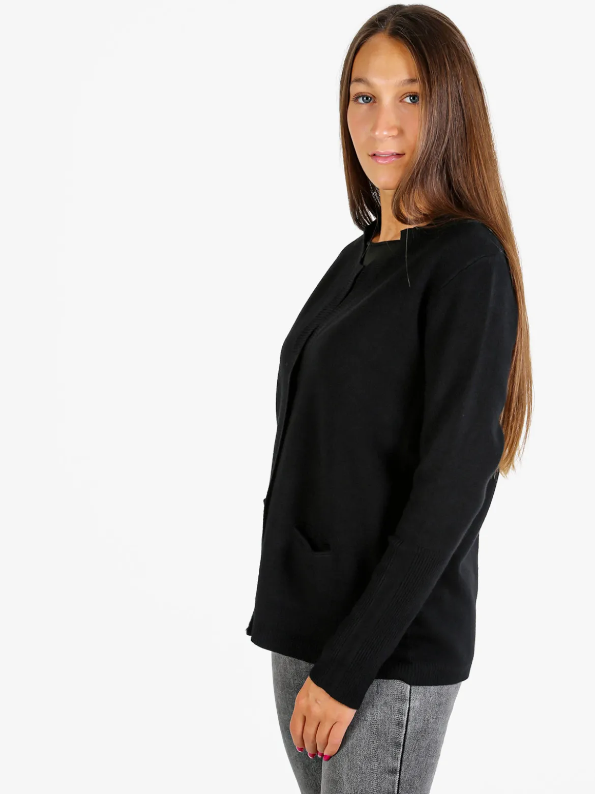 Baci & Abbracci Cardigan donna in maglia con bottoni - nero