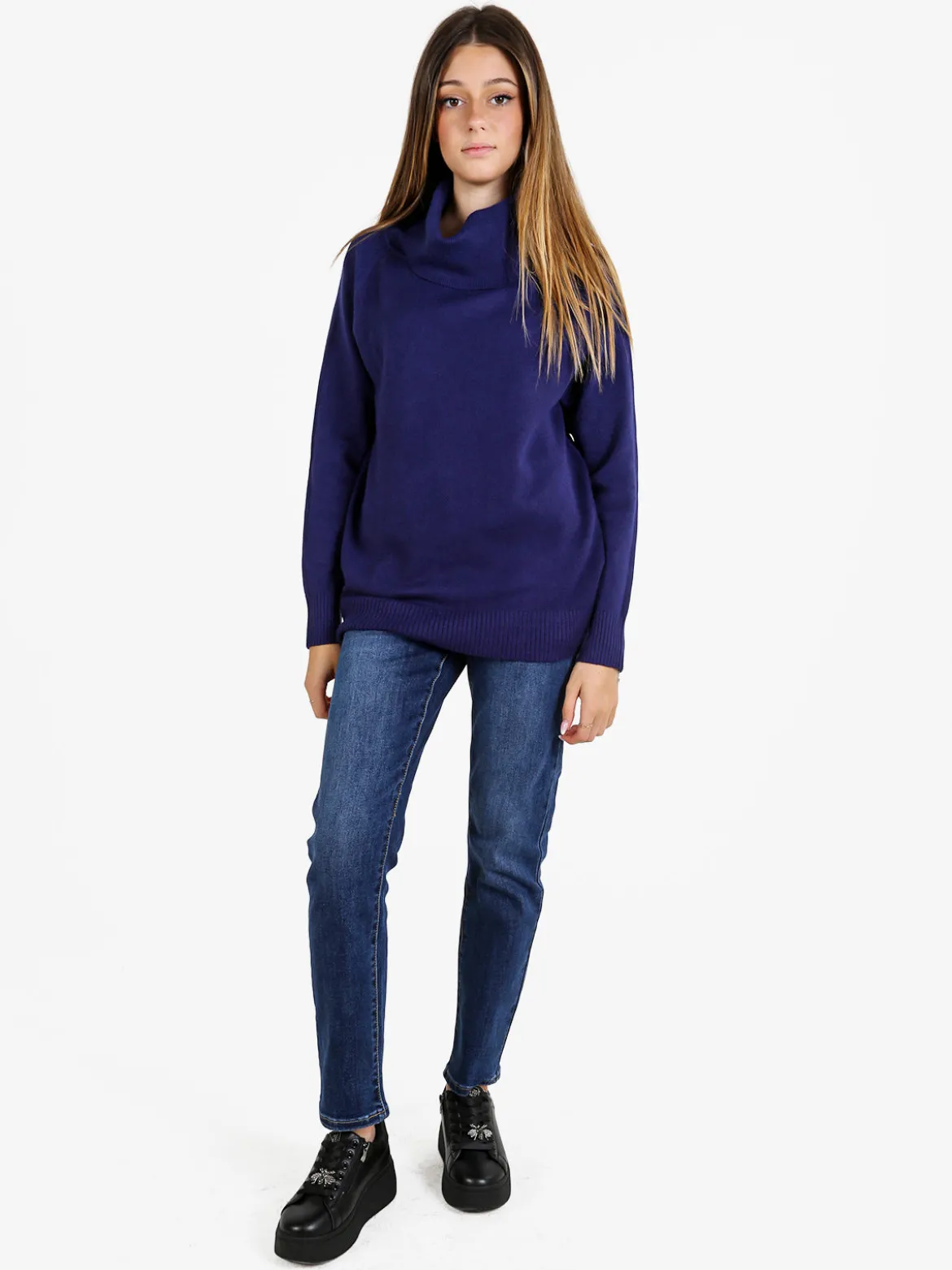 Baci & Abbracci Maglia dolcevita donna in tinta unita - bluette