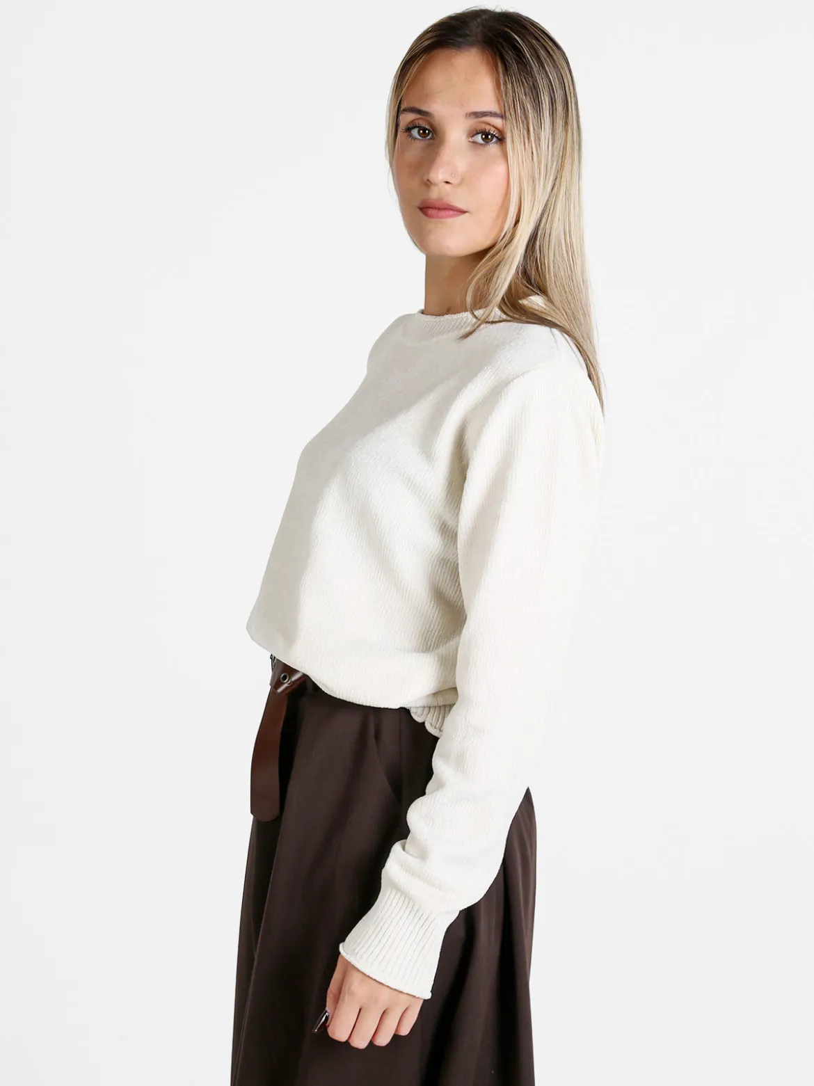 Baci & Abbracci Maglione donna in ciniglia - panna