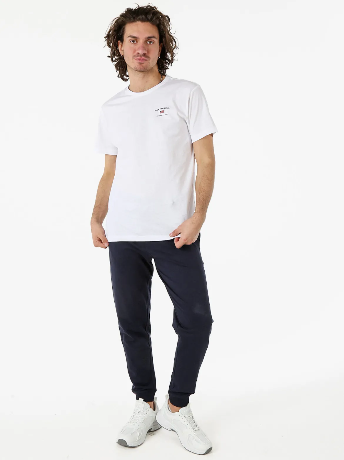 Baci & Abbracci Pantaloni tuta da uomo in cotone con coulisse e polsini - blu scuro