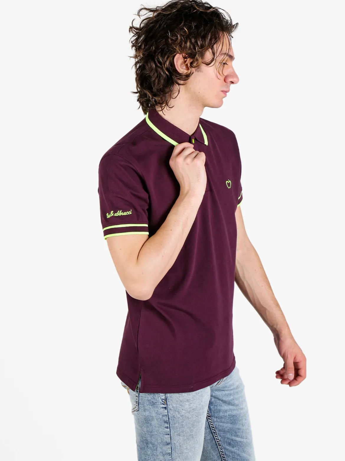 Baci & Abbracci Polo da uomo fluo a maniche corte in cotone