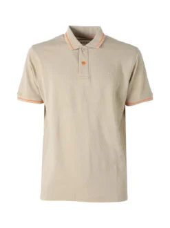 Baci & Abbracci Polo da uomo in cotone a maniche corte con logo davanti e dietro - sabbia