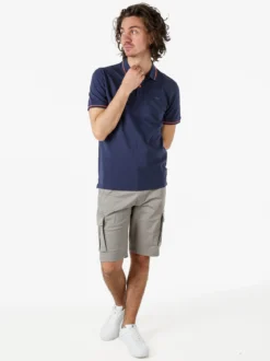 Baci & Abbracci Polo da uomo in cotone a maniche corte con logo davanti e dietro - blu scuro