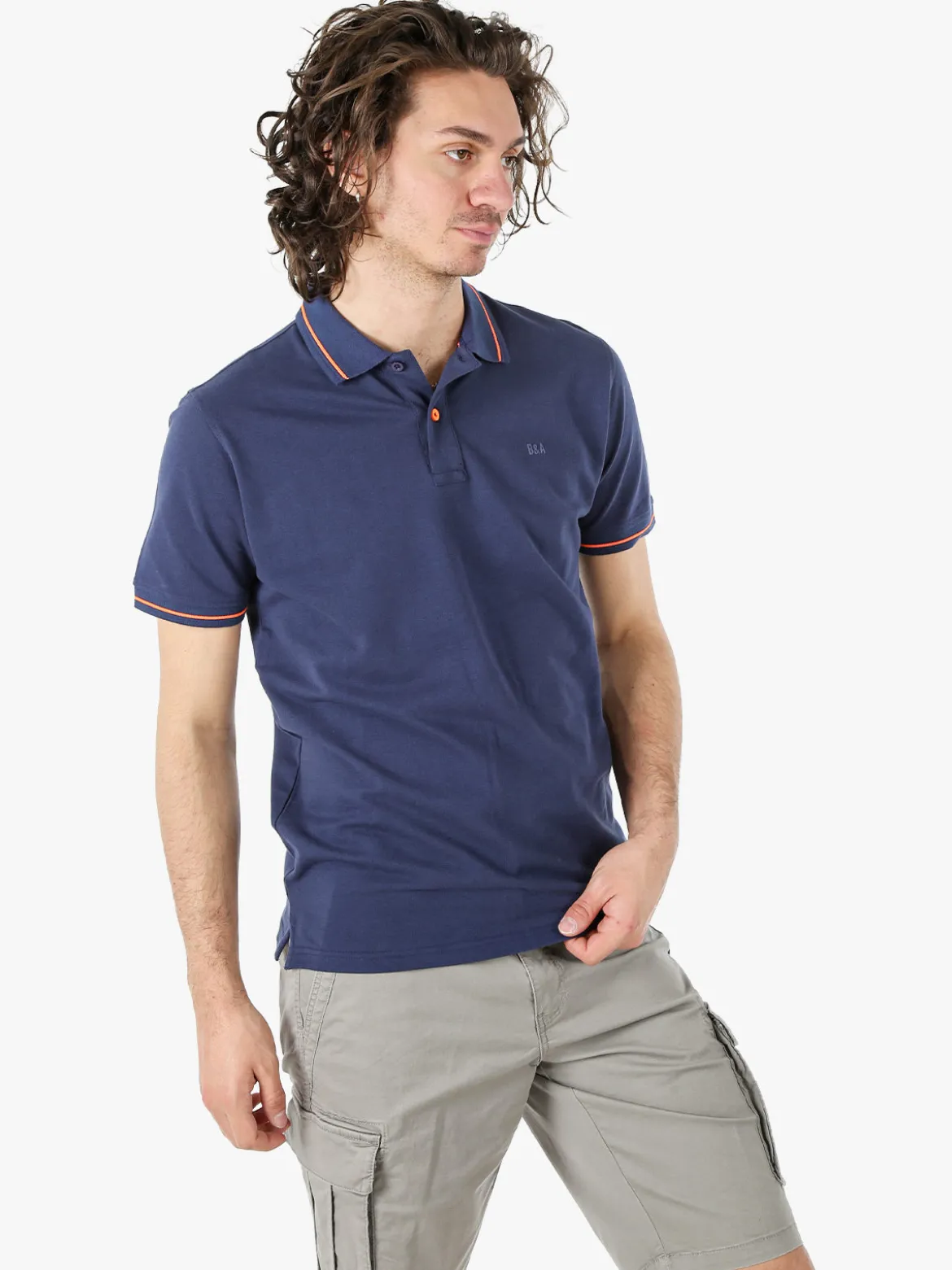 Baci & Abbracci Polo da uomo in cotone a maniche corte con logo davanti e dietro - blu scuro