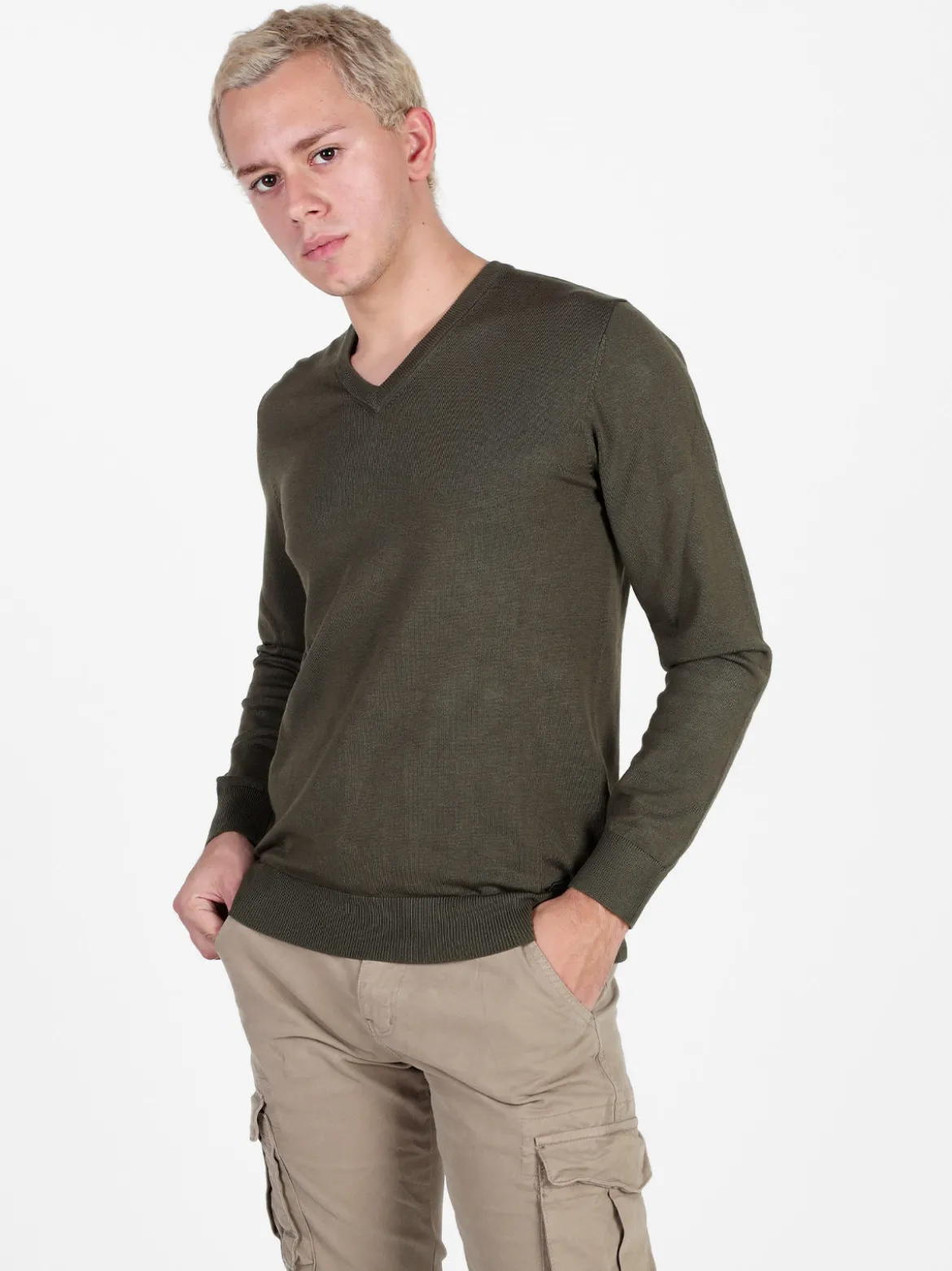 Baci & Abbracci Pullover da uomo in maglia con scollo a V