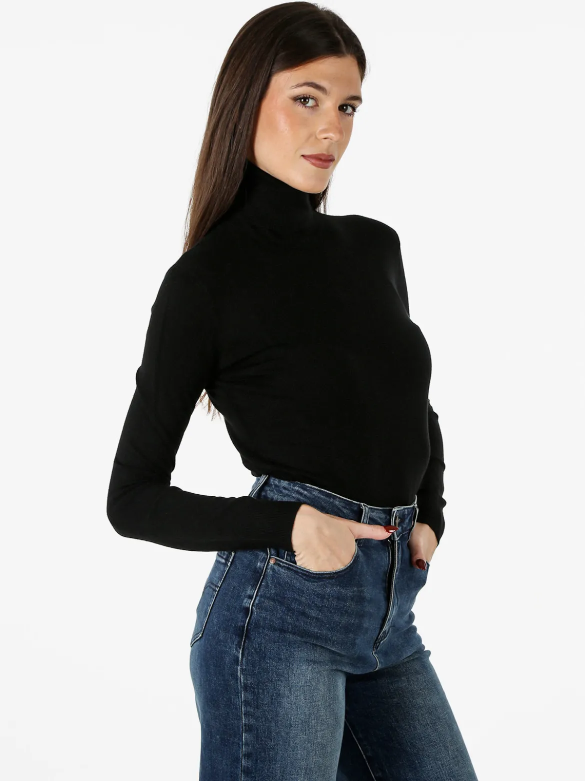 Baci & Abbracci Pullover dolcevita da donna in maglia - nero