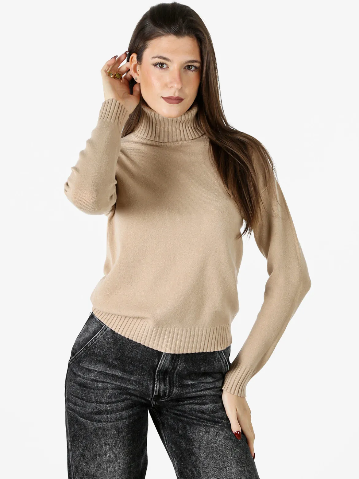 Baci & Abbracci Pullover donna dolcevita in maglia - beige