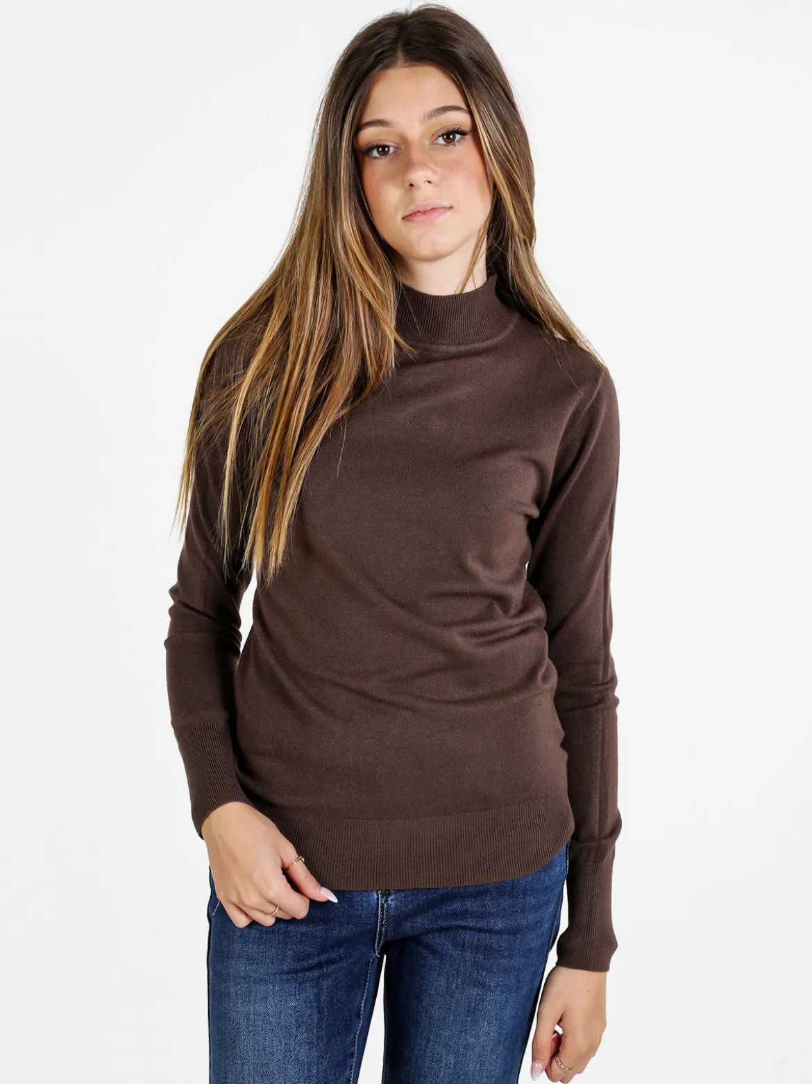Baci & Abbracci Pullover donna lupetto in maglia - marrone