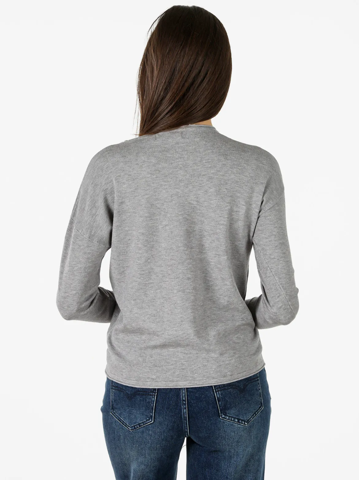 Baci & Abbracci Pullover girocollo da donna in maglia tinta unita - grigio