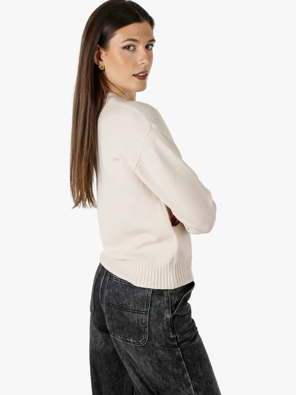 Baci & Abbracci Pullover girocollo da donna in maglia tinta unita - naturale