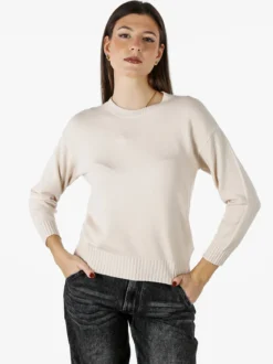 Baci & Abbracci Pullover girocollo da donna in maglia tinta unita - naturale
