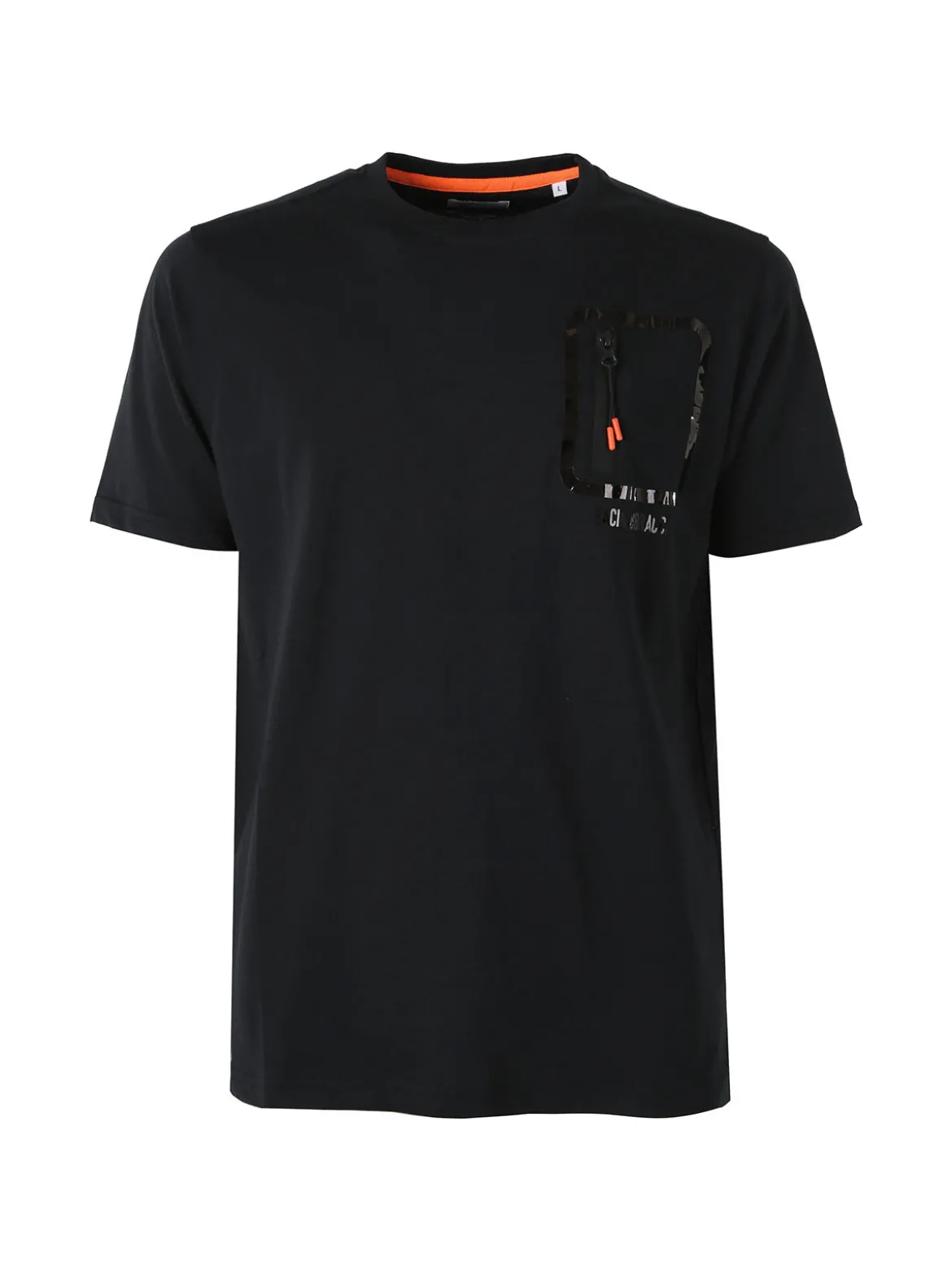 Baci & Abbracci T-shirt girocollo da uomo in cotone con taschino e zip - nero