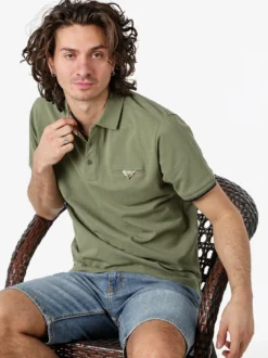 Bad Boys Polo da uomo in cotone a maniche corte con taschino a filetto - militare