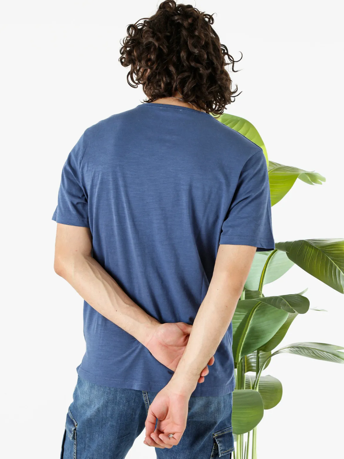 Bad Boys T-shirt da uomo in cotone con scollo V e taschino - blu