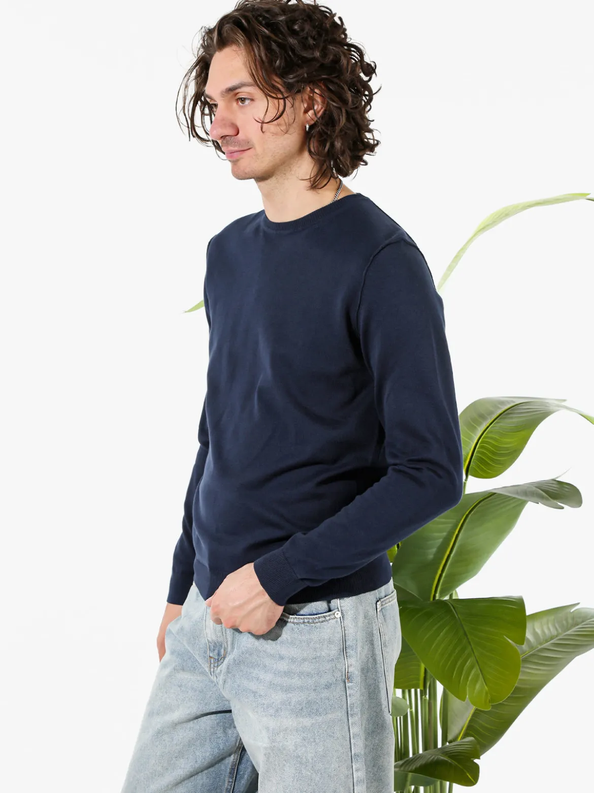 Baker'S Pullover girocollo da uomo in cotone - blu scuro