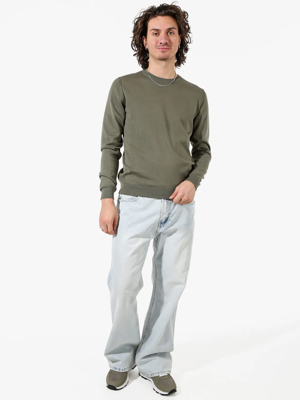 Baker'S Pullover girocollo da uomo in cotone - militare