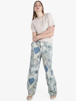 Baseventi Jeans donna a gamba larga con coulisse