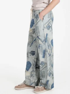 Baseventi Jeans donna a gamba larga con coulisse