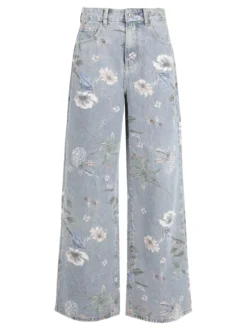 Baseventi Jeans donna fiorati a gamba larga