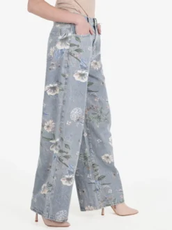 Baseventi Jeans donna fiorati a gamba larga