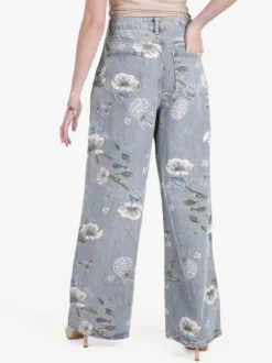 Baseventi Jeans donna fiorati a gamba larga