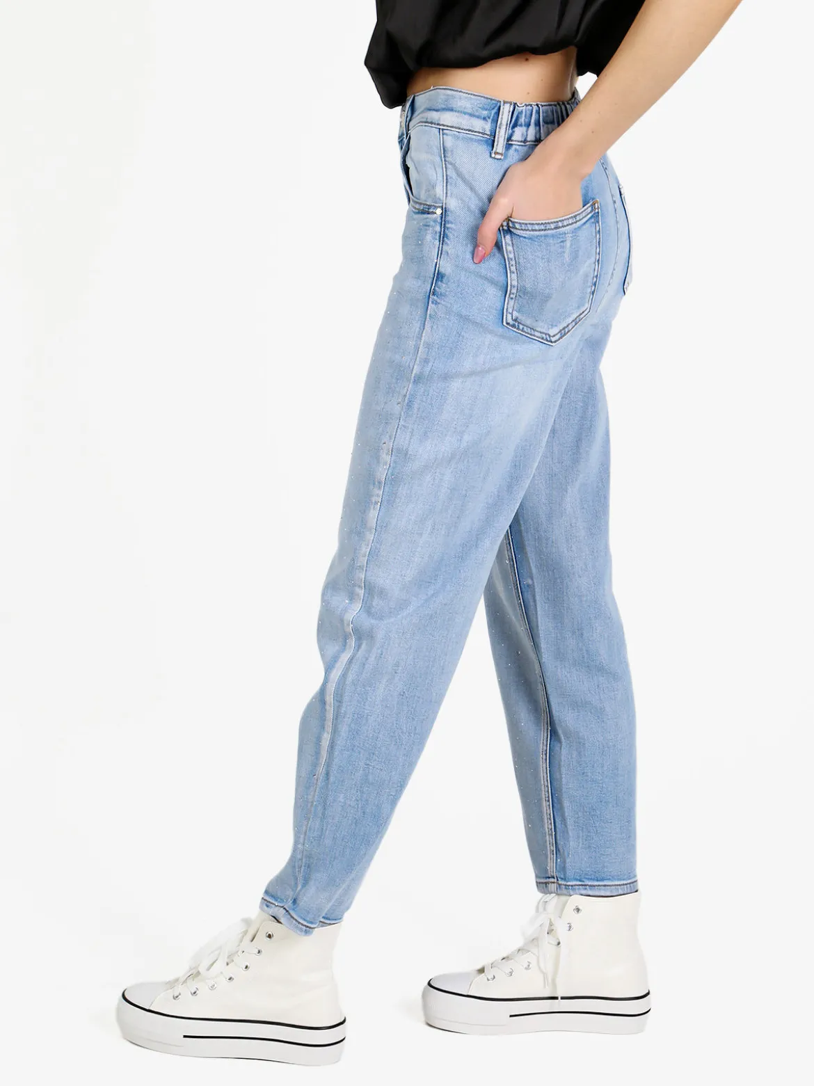 Baseventi Jeans donna mom fit con strass