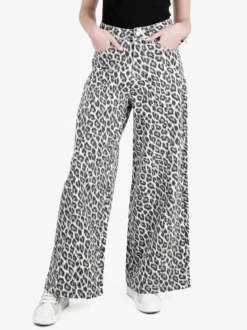Baseventi Pantaloni donna animalier a gamba larga