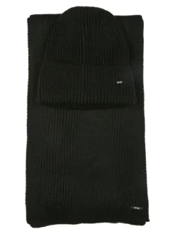 Basile Set regalo uomo con cappello e sciarpa in maglia - nero