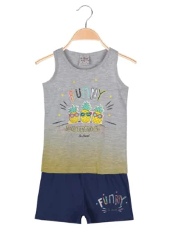 Be Board Canotta girocollo con disegni + shorts blu completo 2 pezzi in cotone
