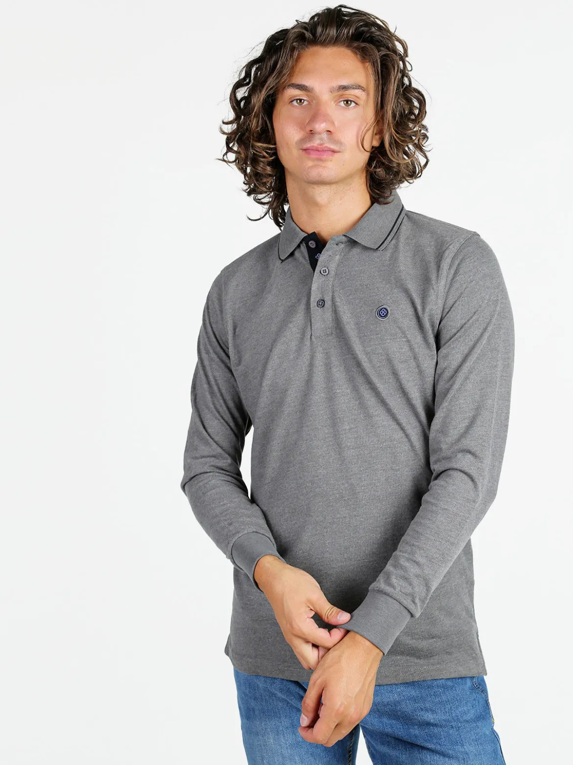 Be Board Polo uomo a maniche lunghe in cotone - grigio scuro