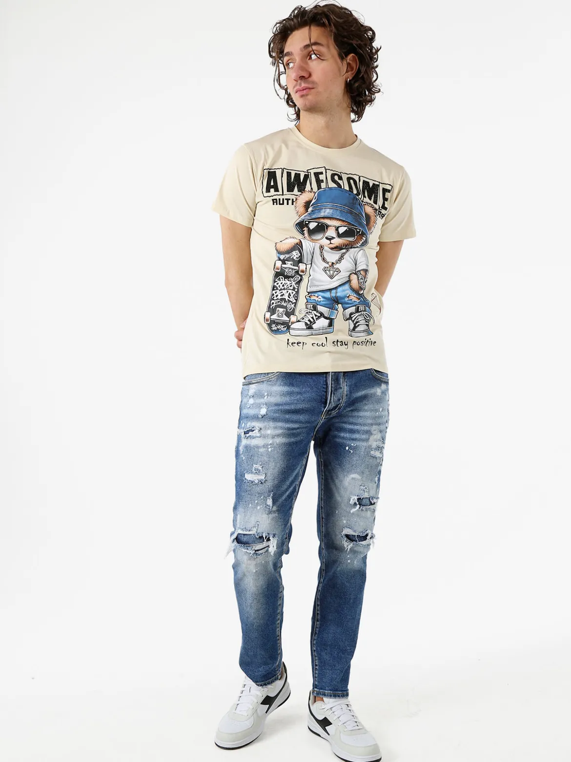 Belman T-shirt da uomo in cotone con stampa - beige