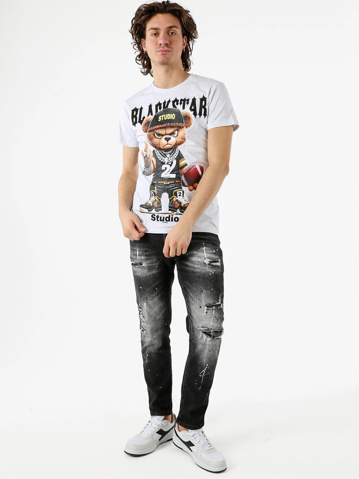 Belman T-shirt da uomo in cotone con stampa - grigio chiaro