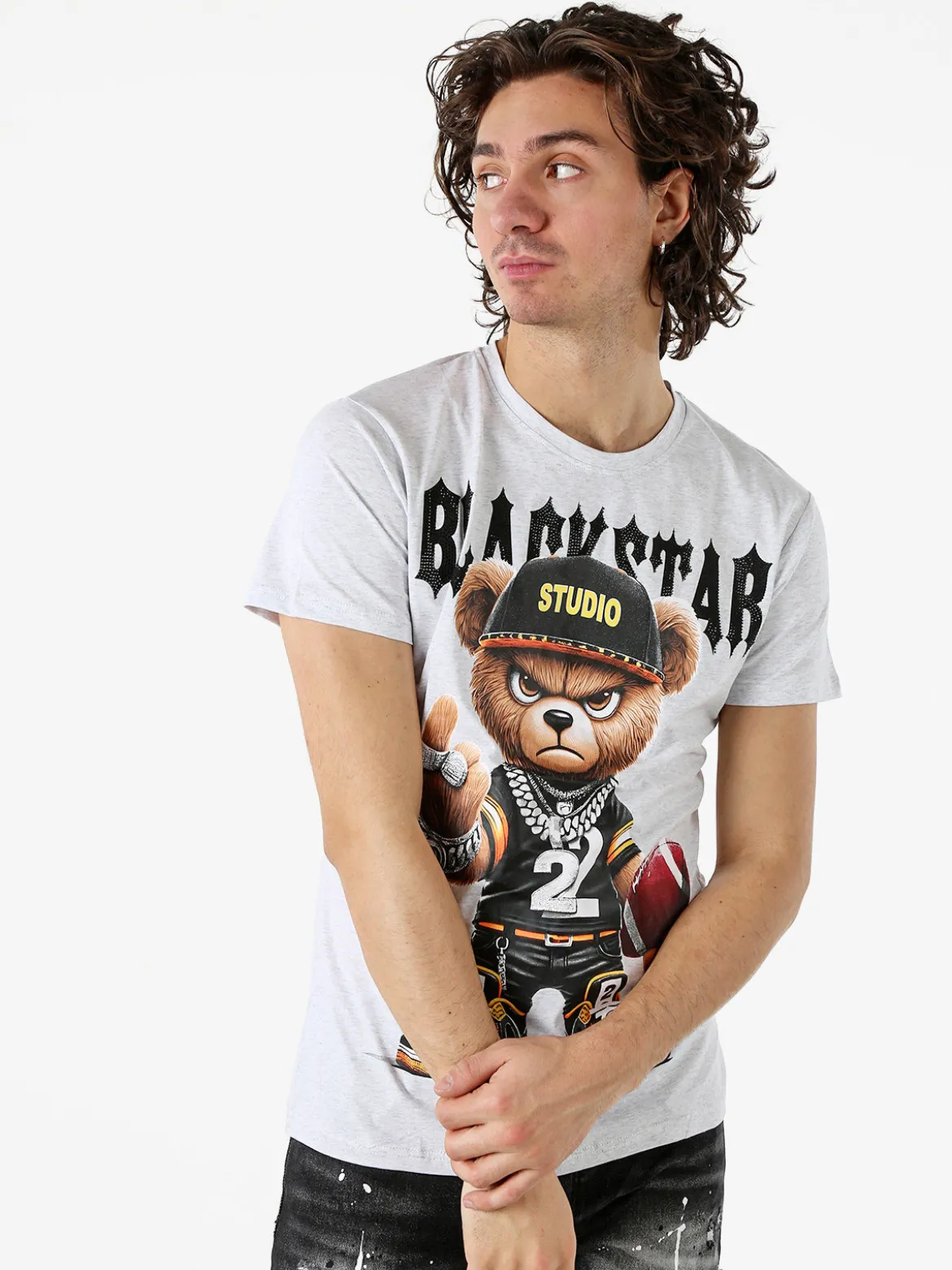 Belman T-shirt da uomo in cotone con stampa - grigio chiaro